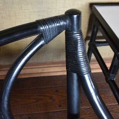 Pair of Black Lacquered Chairs and Side Table