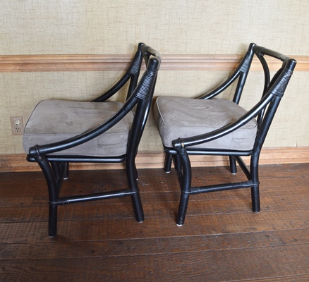 Pair of Black Lacquered Chairs and Side Table