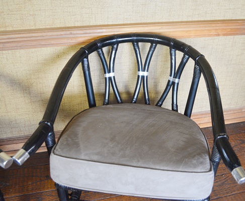 Pair of Black Lacquered Bamboo Style Armchairs