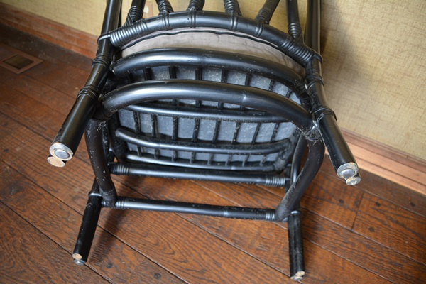 Pair of Black Lacquered Bamboo Style Armchairs
