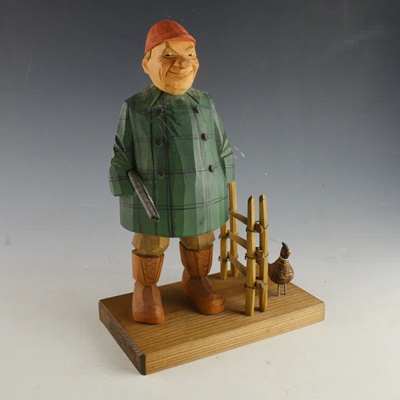 Swedish Signed Carved Wood Hunter Figurine