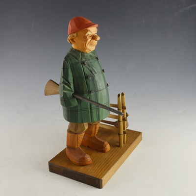 Swedish Signed Carved Wood Hunter Figurine