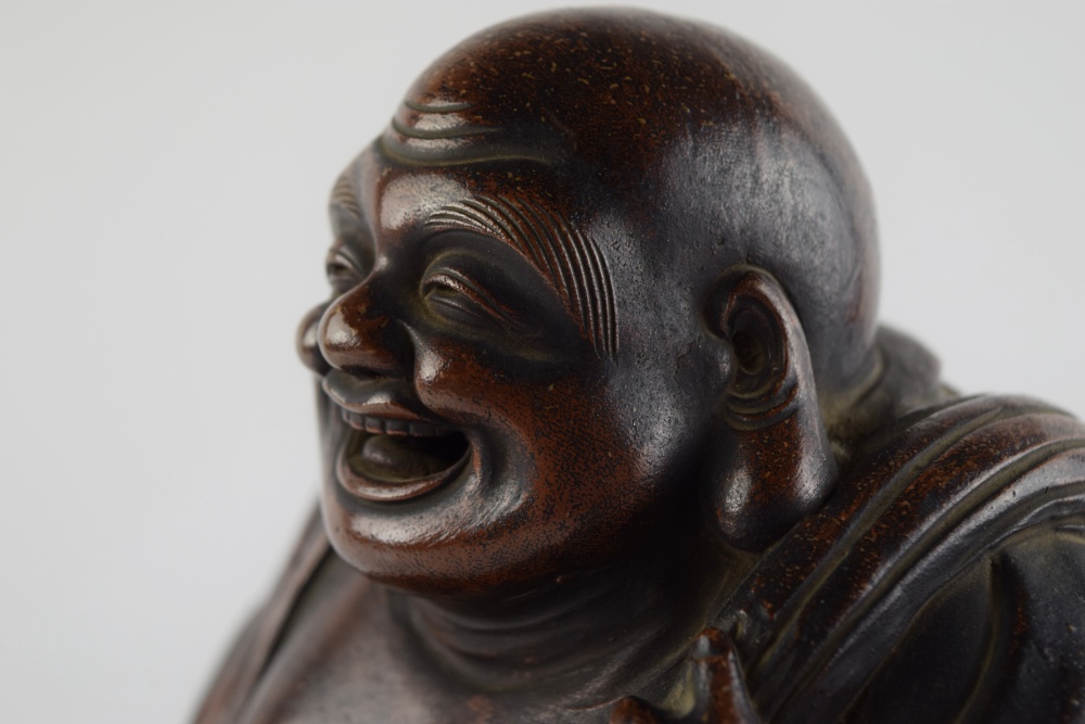 Circa 1880 Meiji Period Bizen Ware Pottery Depicting "Hotei", God of Good Fortune