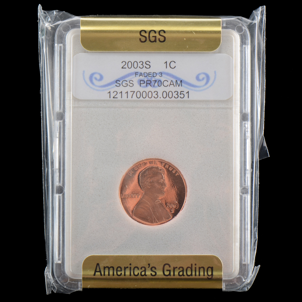 Graded PR70 CAM By SGS 2003 S Lincoln Memorial Penny Proof Coin