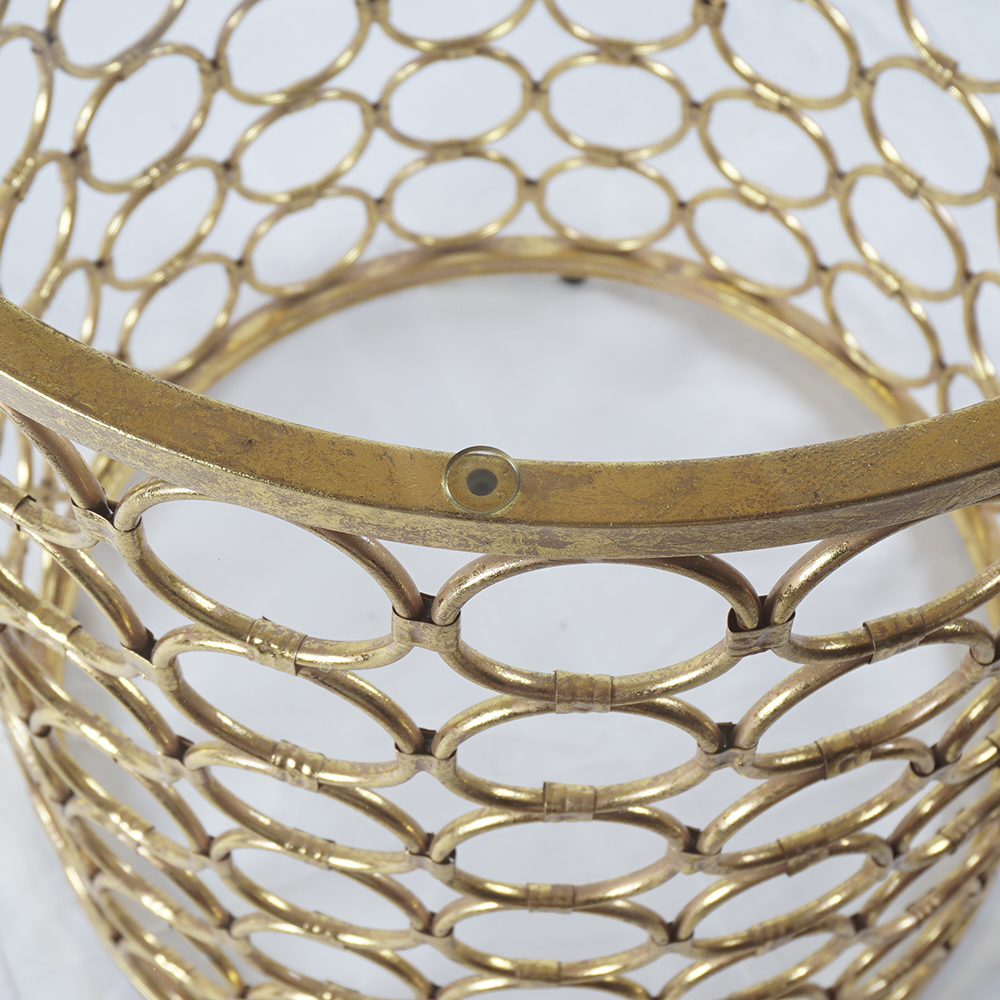 Circular Glass Dining Table with Perforated Brass Tone Pedestal