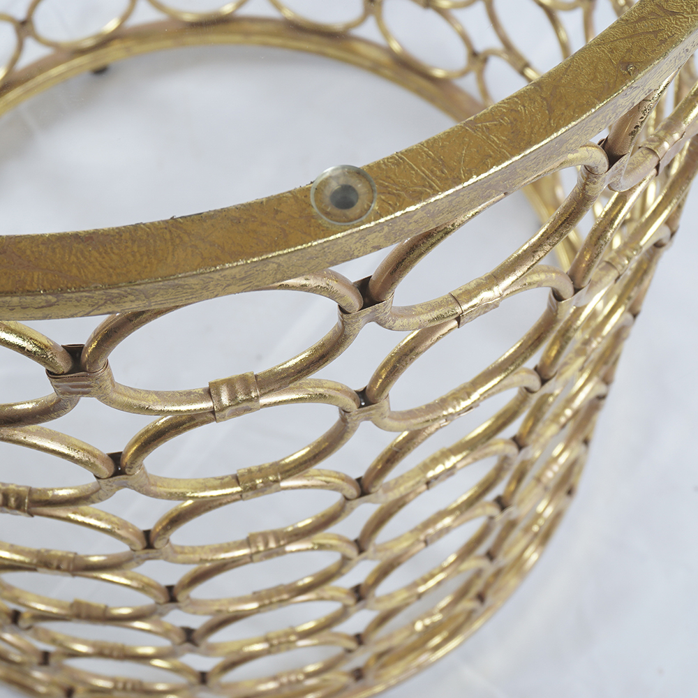 Circular Glass Dining Table with Perforated Brass Tone Pedestal