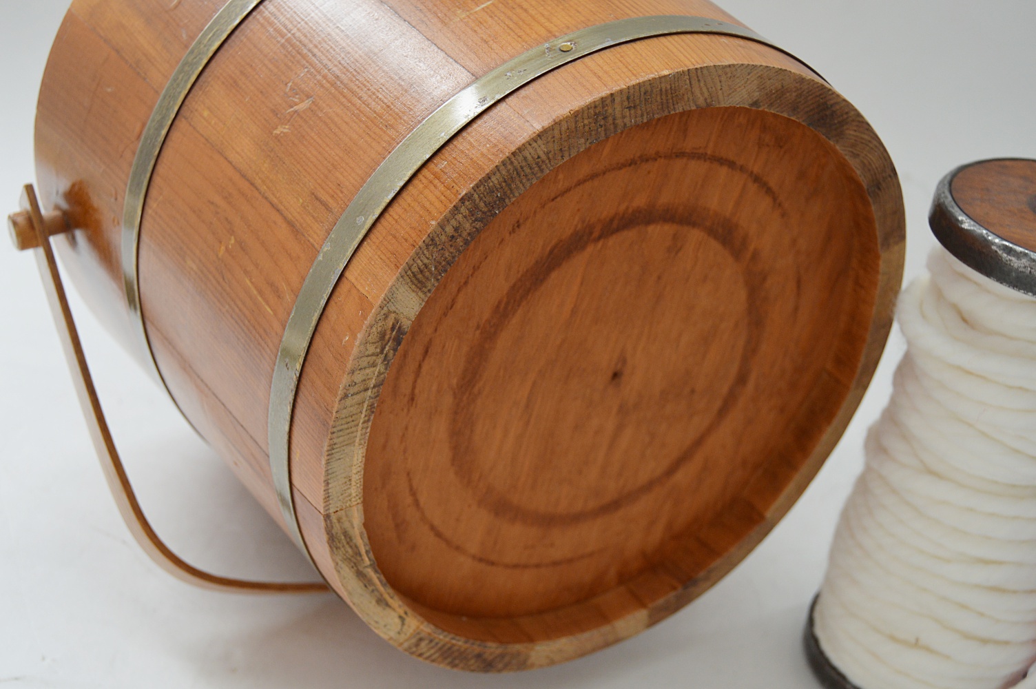 Vintage Wooden Bucket and Yarn Spools