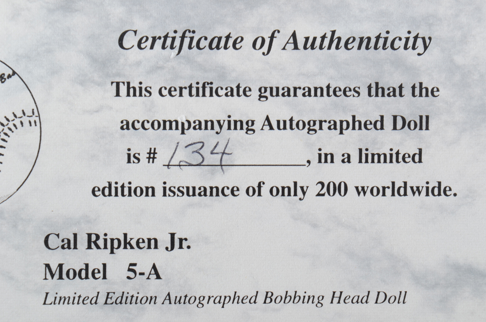 Cal Ripken Jr. Signed SAM, INC. Bobblehead   COA