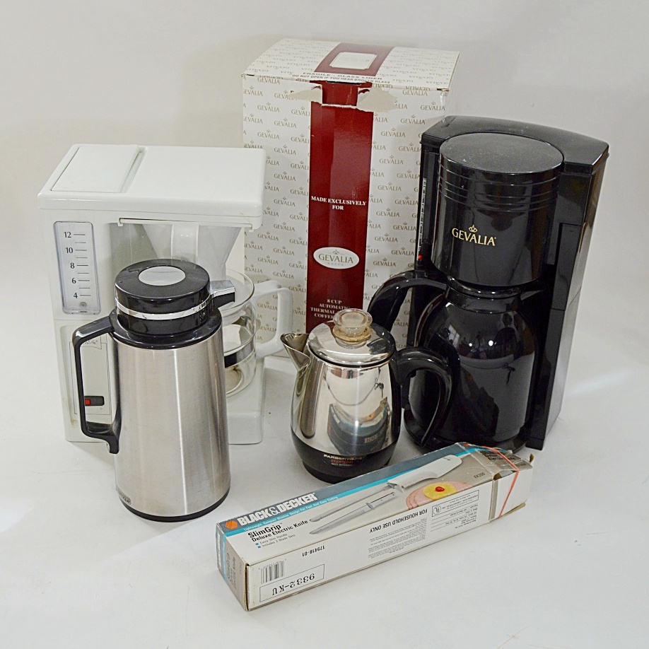 Coffee Pots & Elec. Knife with Gevalia Thermal Carafe Coffeemaker