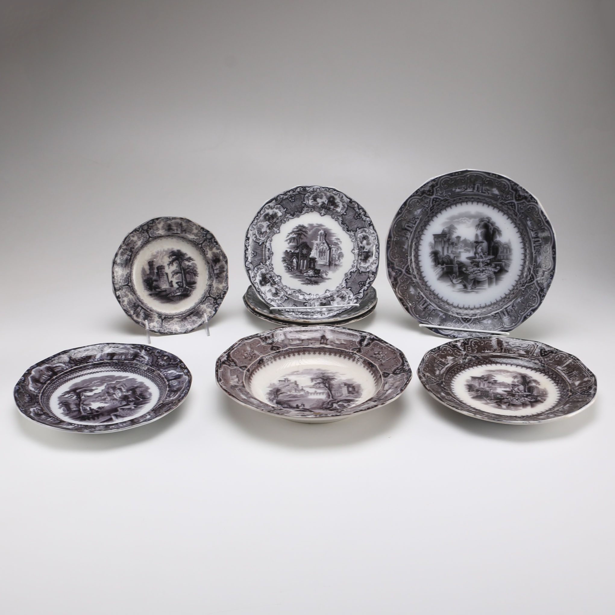 Victorian Transferware Plates with Scenic Imagery