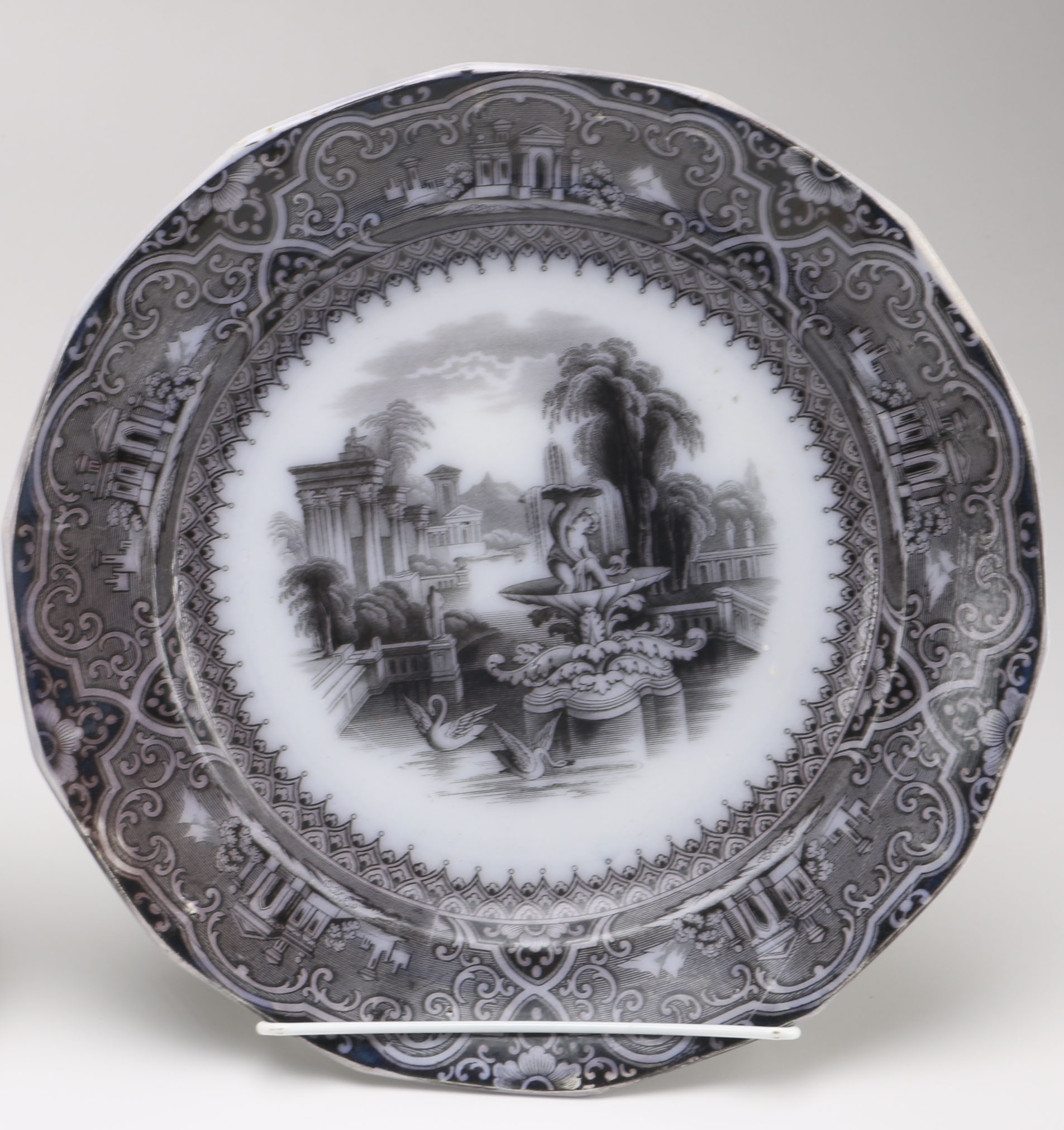 Victorian Transferware Plates with Scenic Imagery