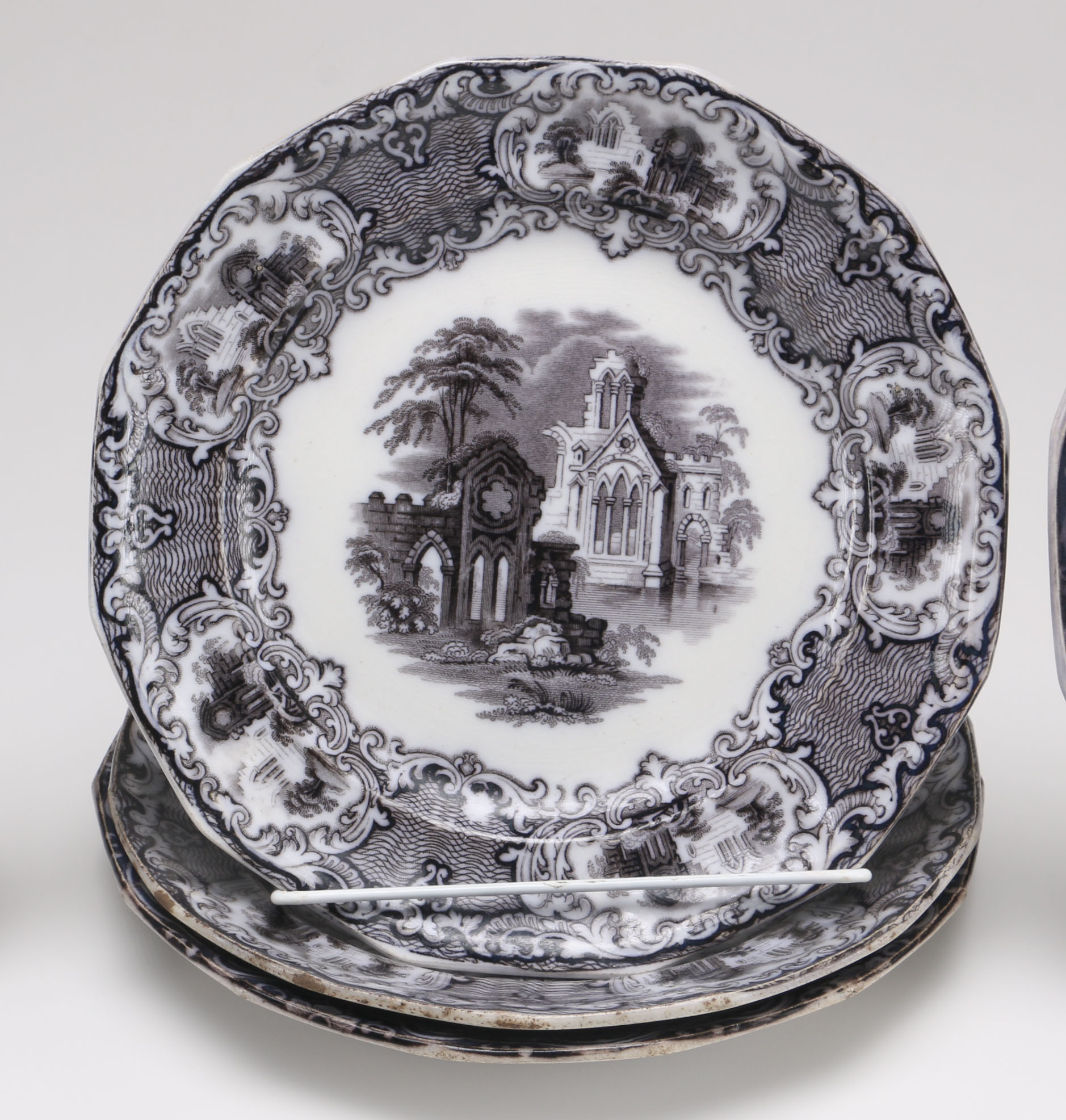 Victorian Transferware Plates with Scenic Imagery