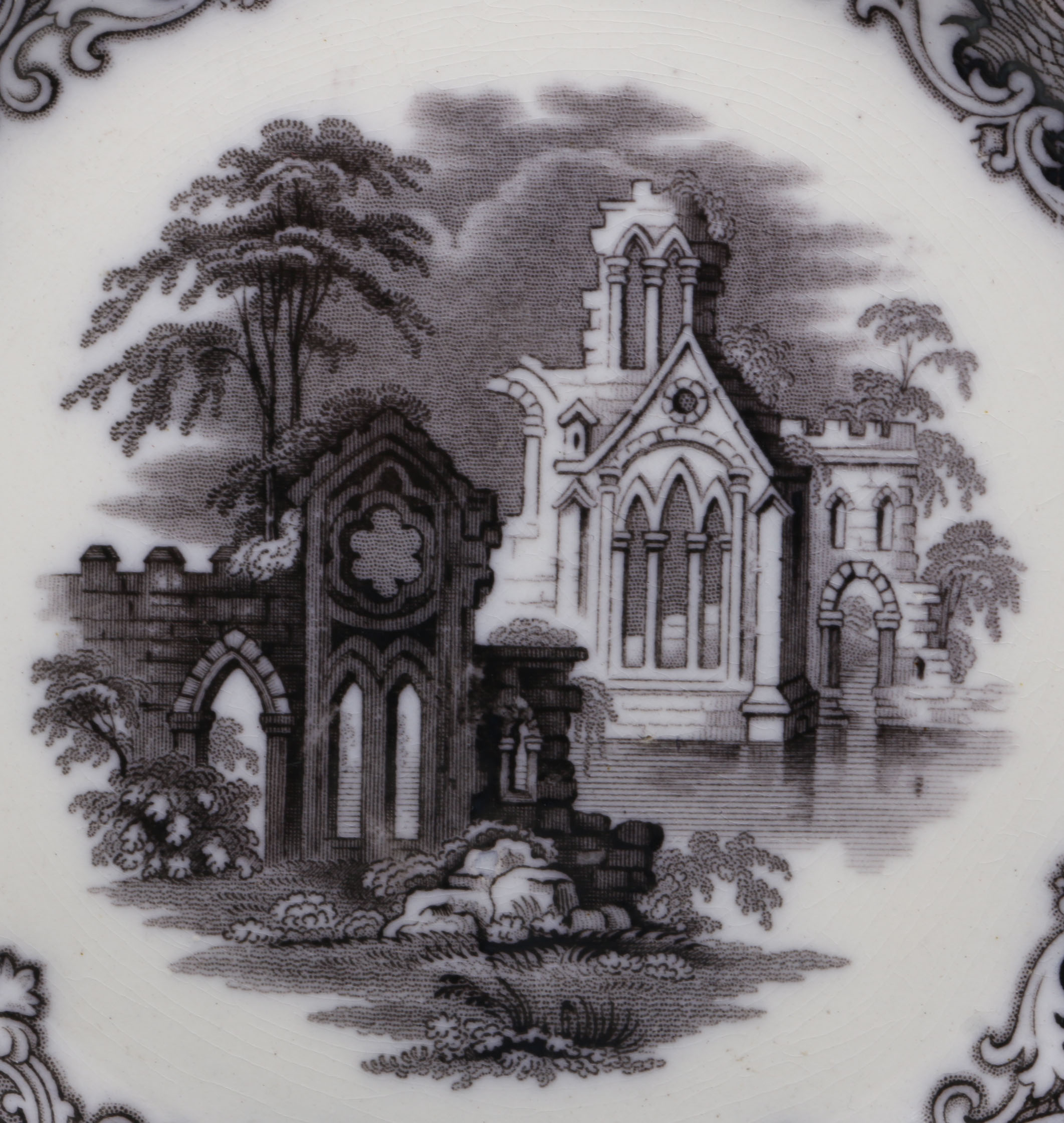 Victorian Transferware Plates with Scenic Imagery