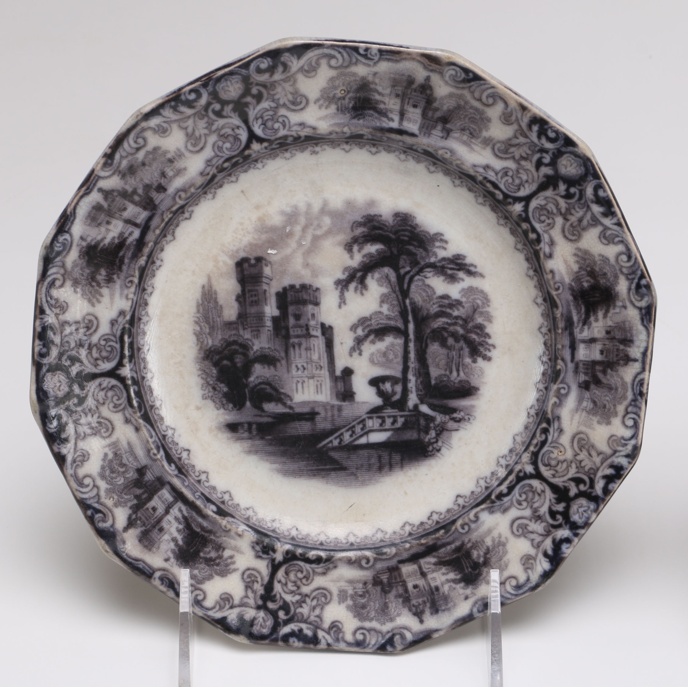Victorian Transferware Plates with Scenic Imagery