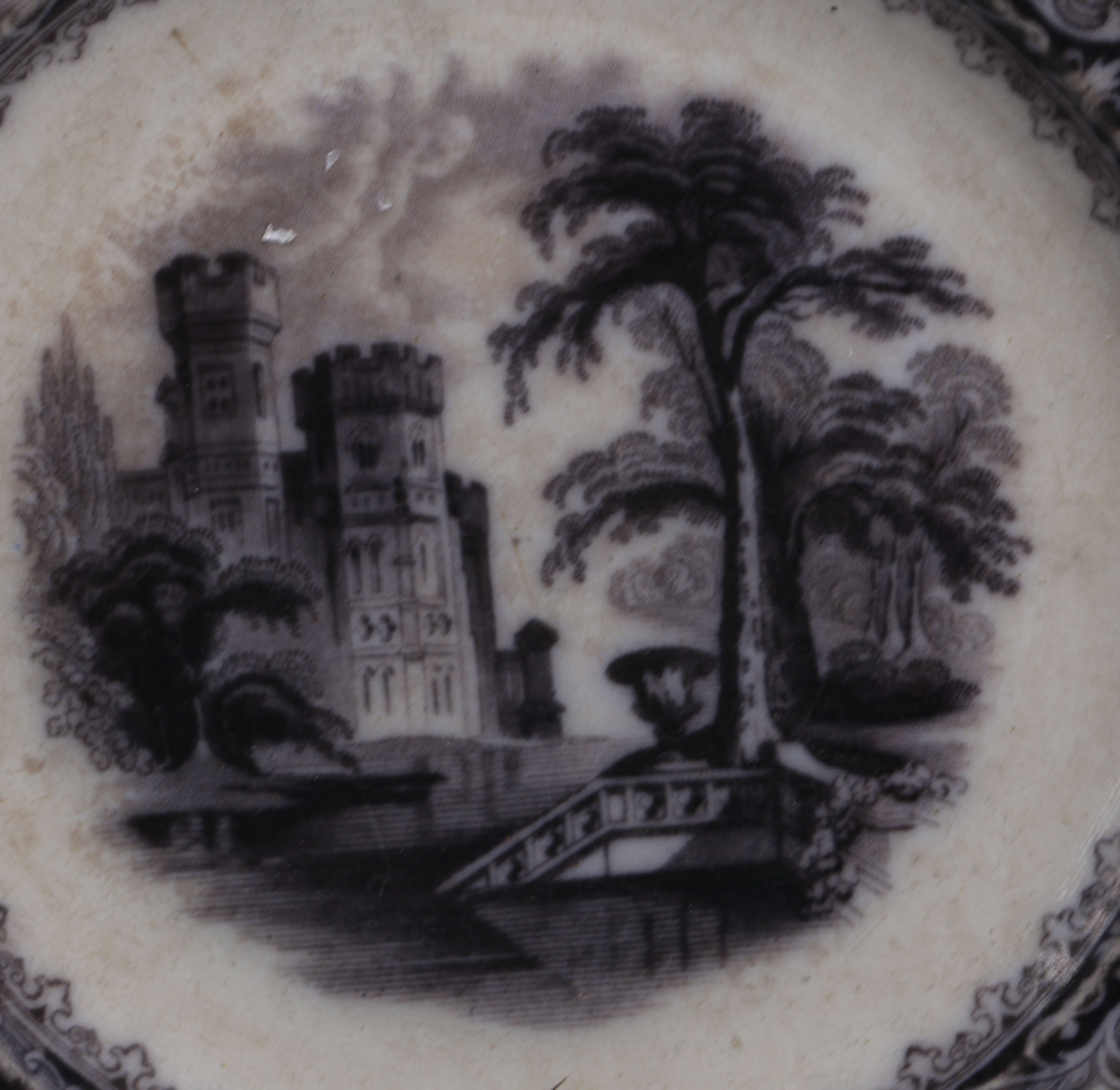 Victorian Transferware Plates with Scenic Imagery