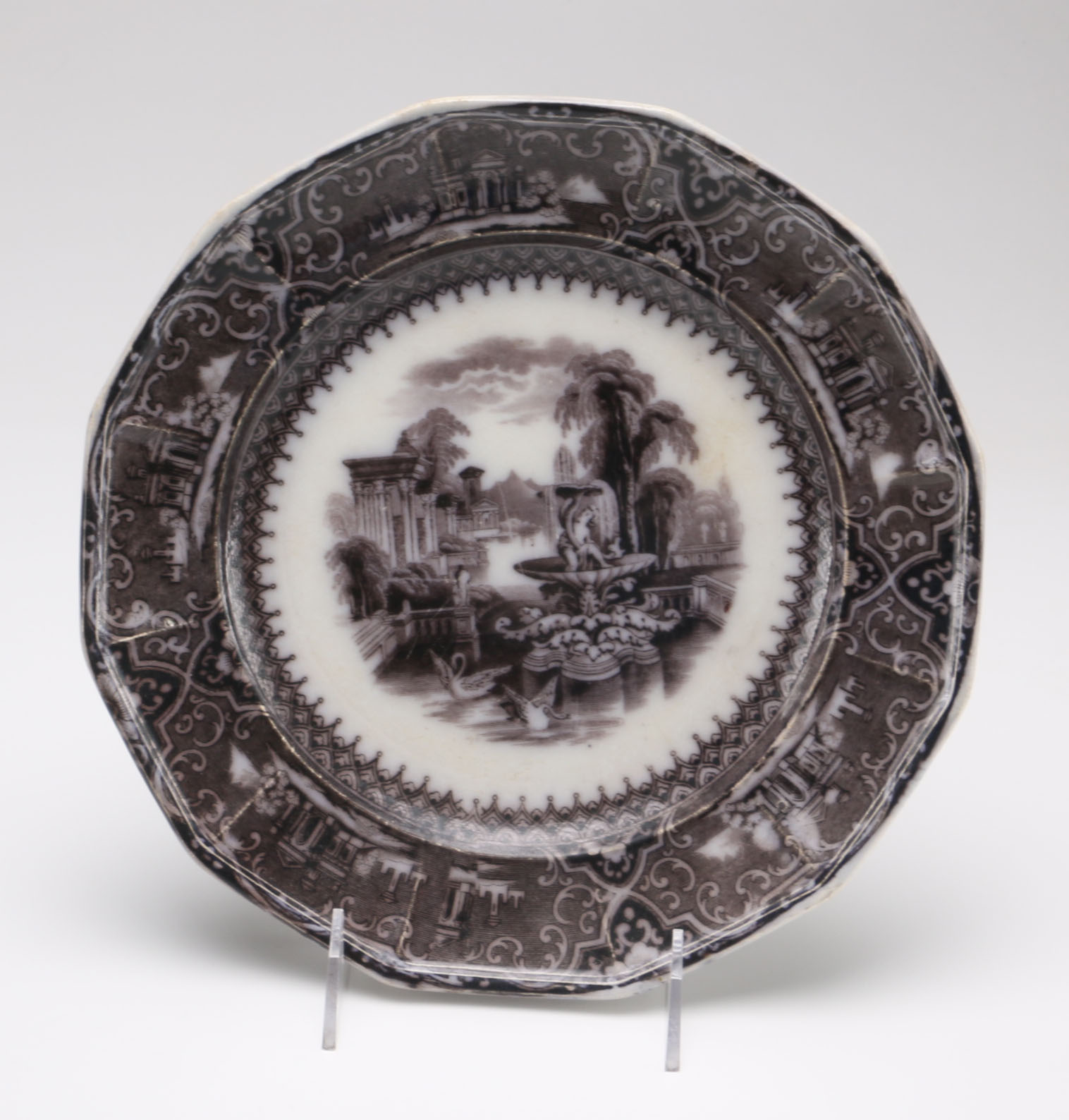 Victorian Transferware Plates with Scenic Imagery