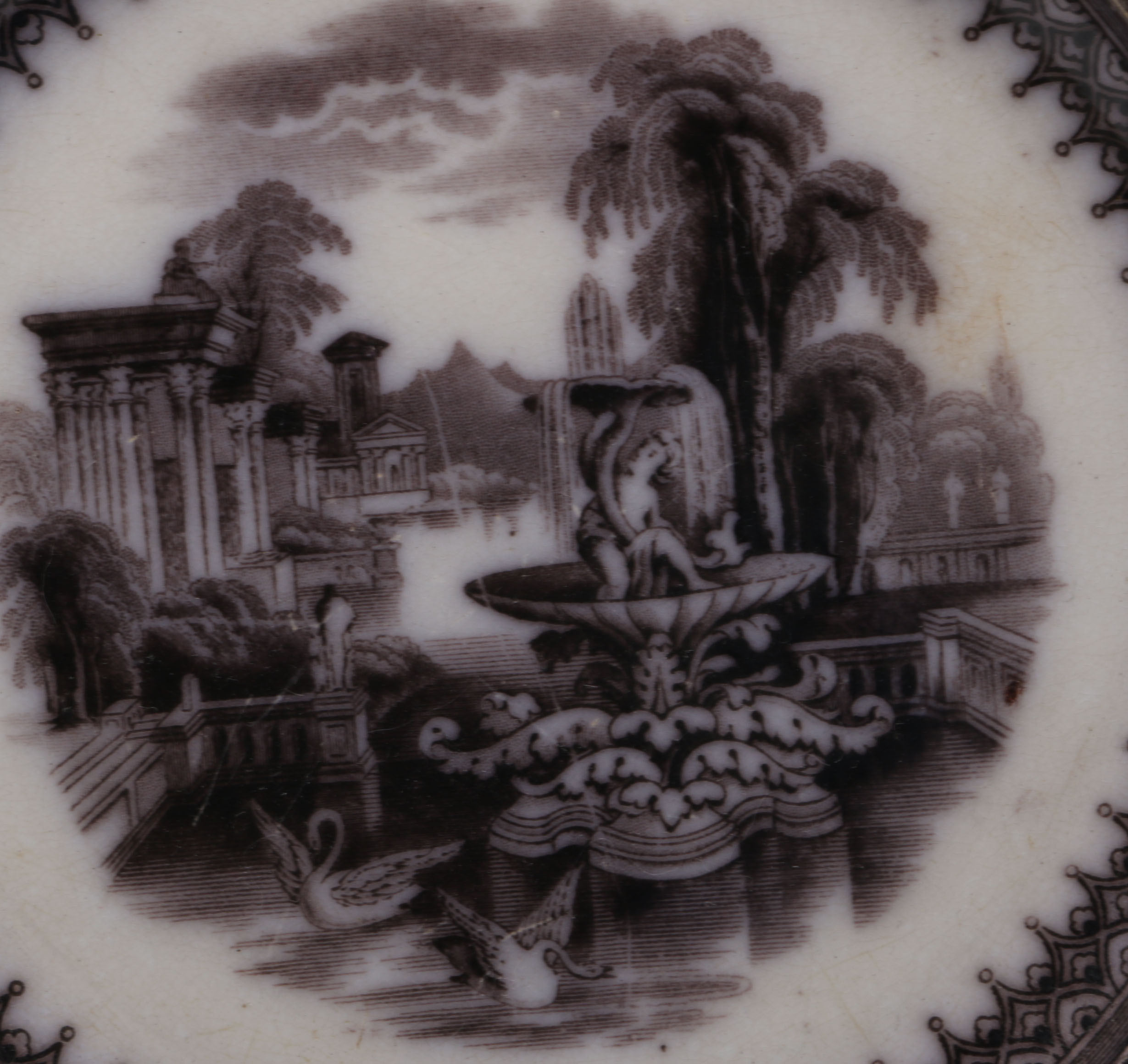 Victorian Transferware Plates with Scenic Imagery