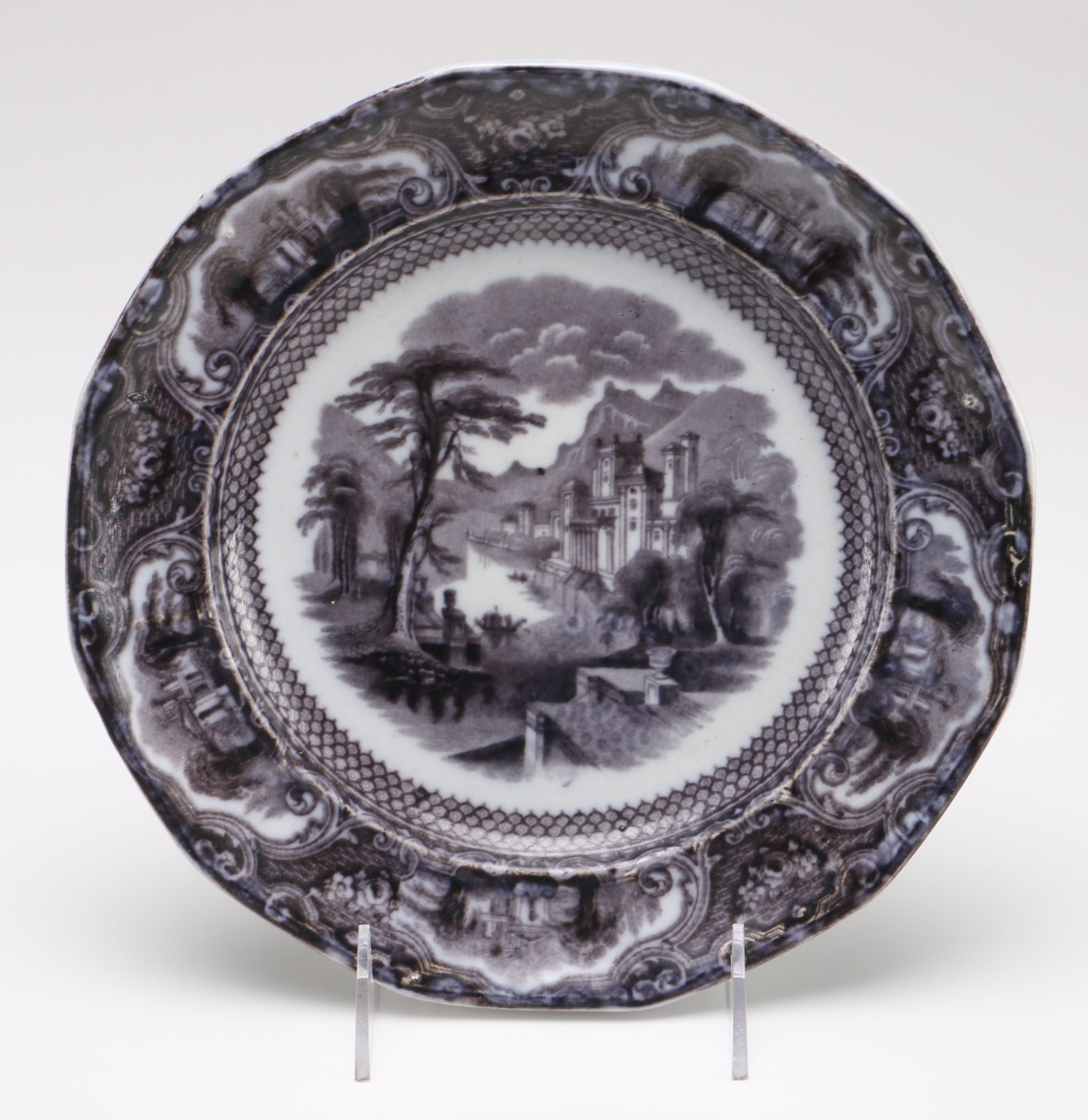 Victorian Transferware Plates with Scenic Imagery