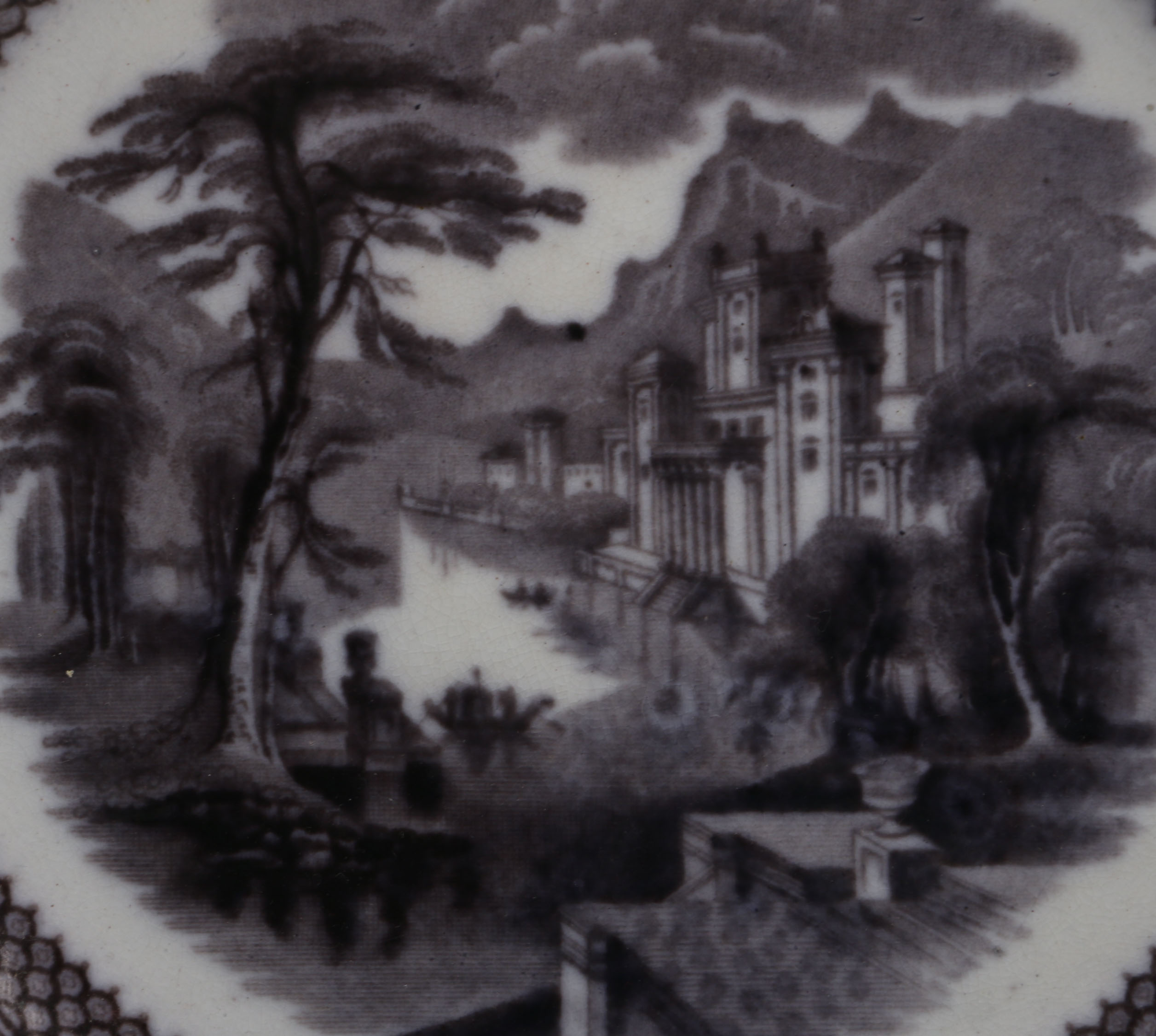 Victorian Transferware Plates with Scenic Imagery