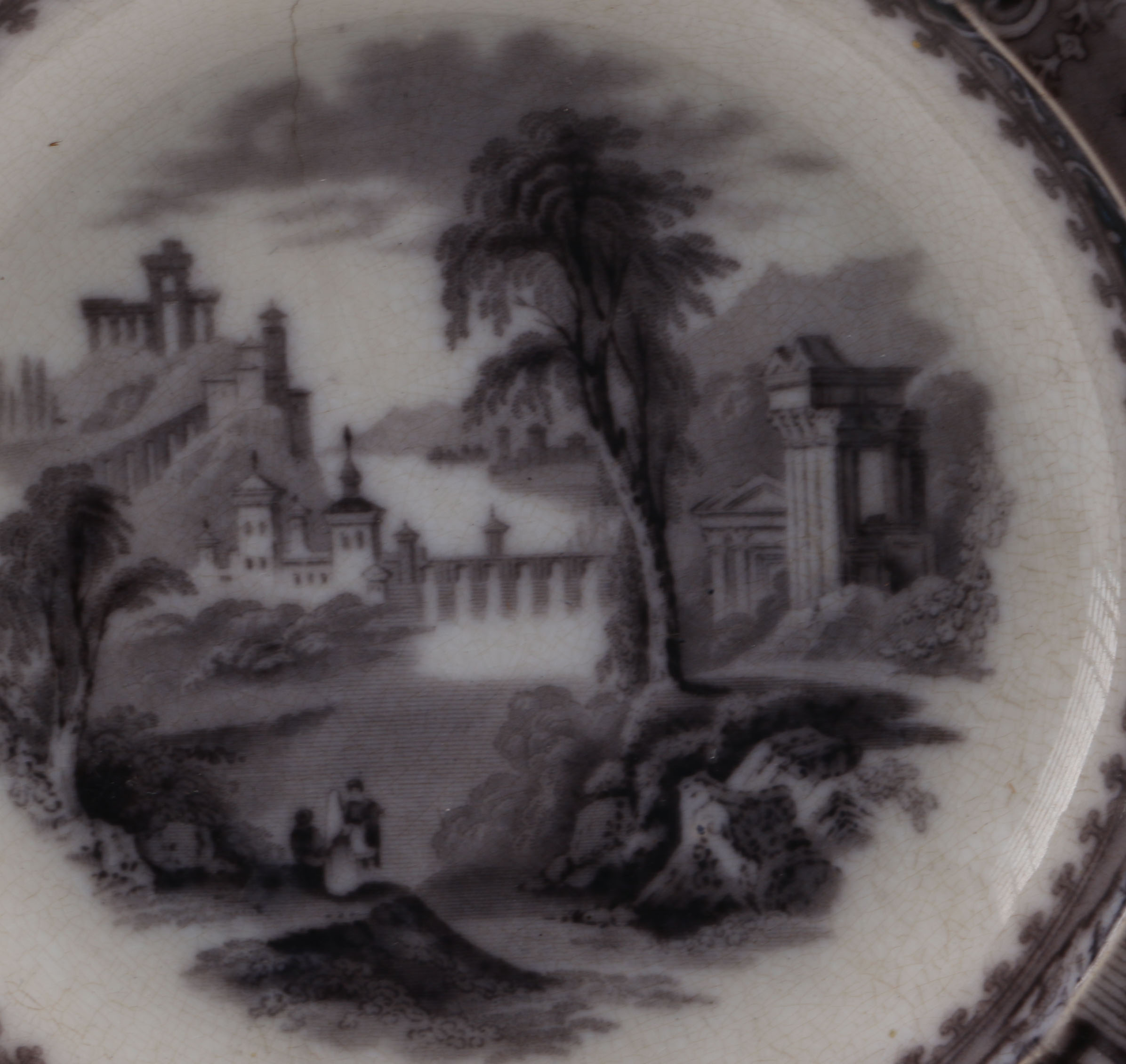 Victorian Transferware Plates with Scenic Imagery