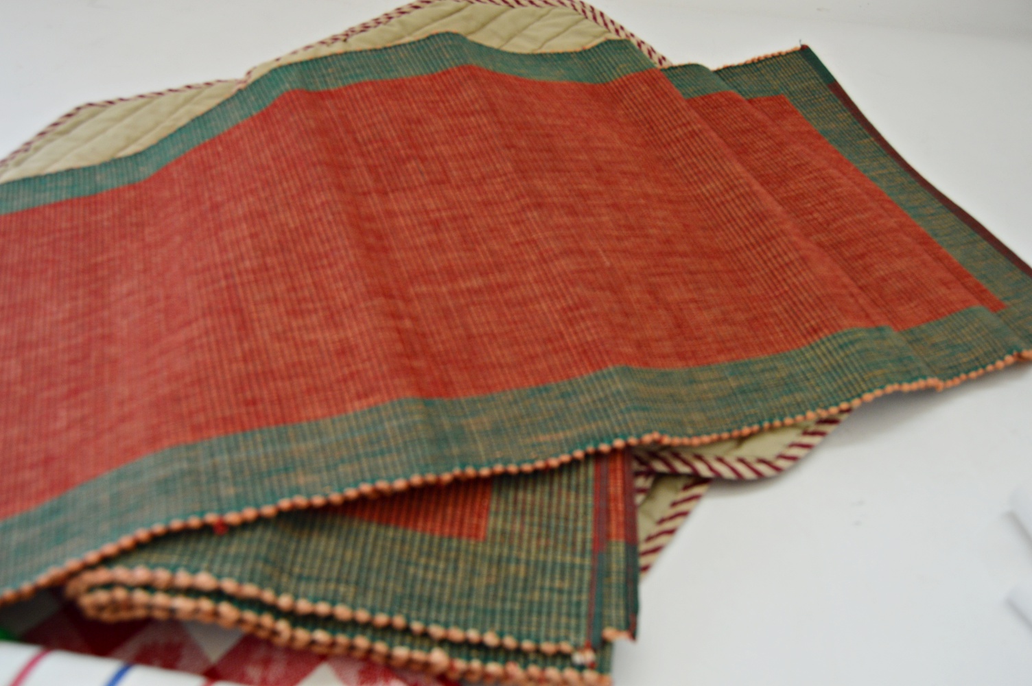 Kitchen Linens in Red, Beige and White