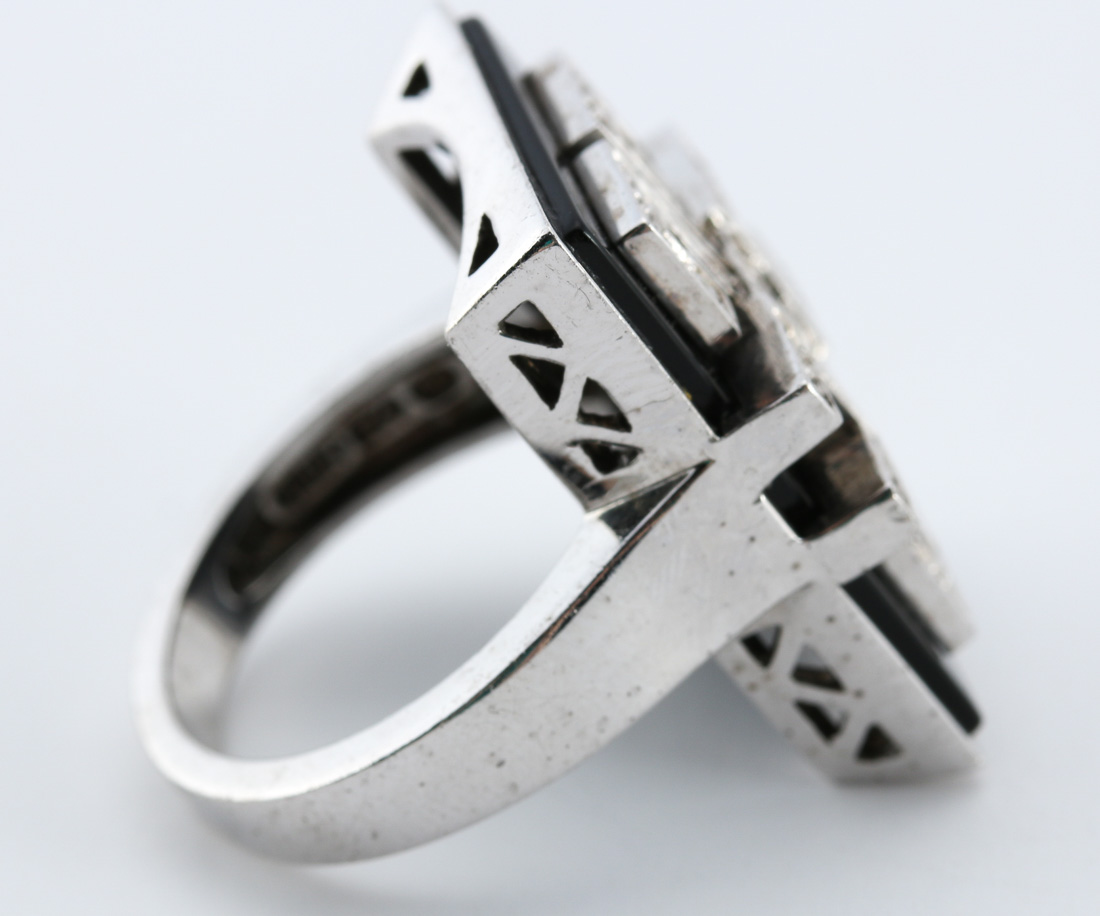 Sterling Silver Black Onyx Diamond Ring