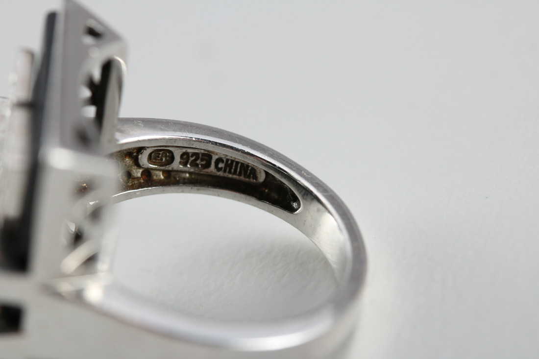 Sterling Silver Black Onyx Diamond Ring