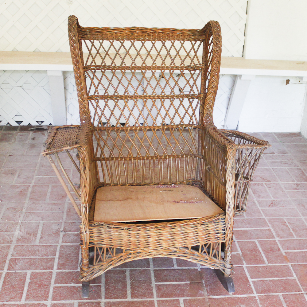 Wicker Rattan Wingback Rocking Chair