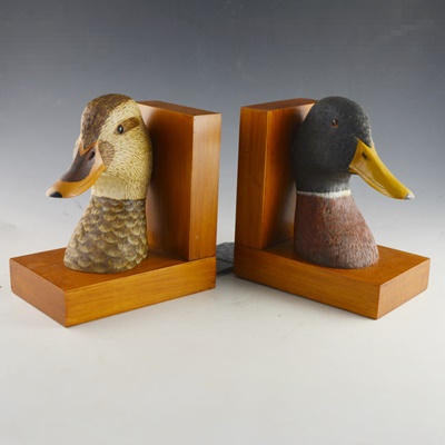 Pair of Carved Duck Head Bookends