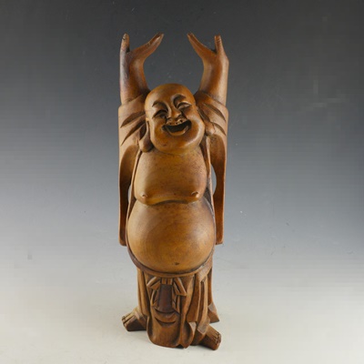 Wood Carved Smiling Buddah
