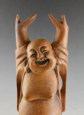 Wood Carved Smiling Buddah