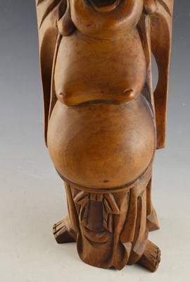 Wood Carved Smiling Buddah
