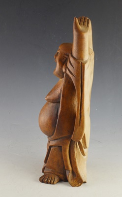 Wood Carved Smiling Buddah