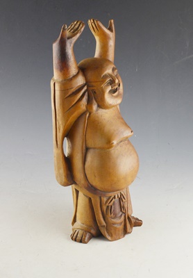 Wood Carved Smiling Buddah