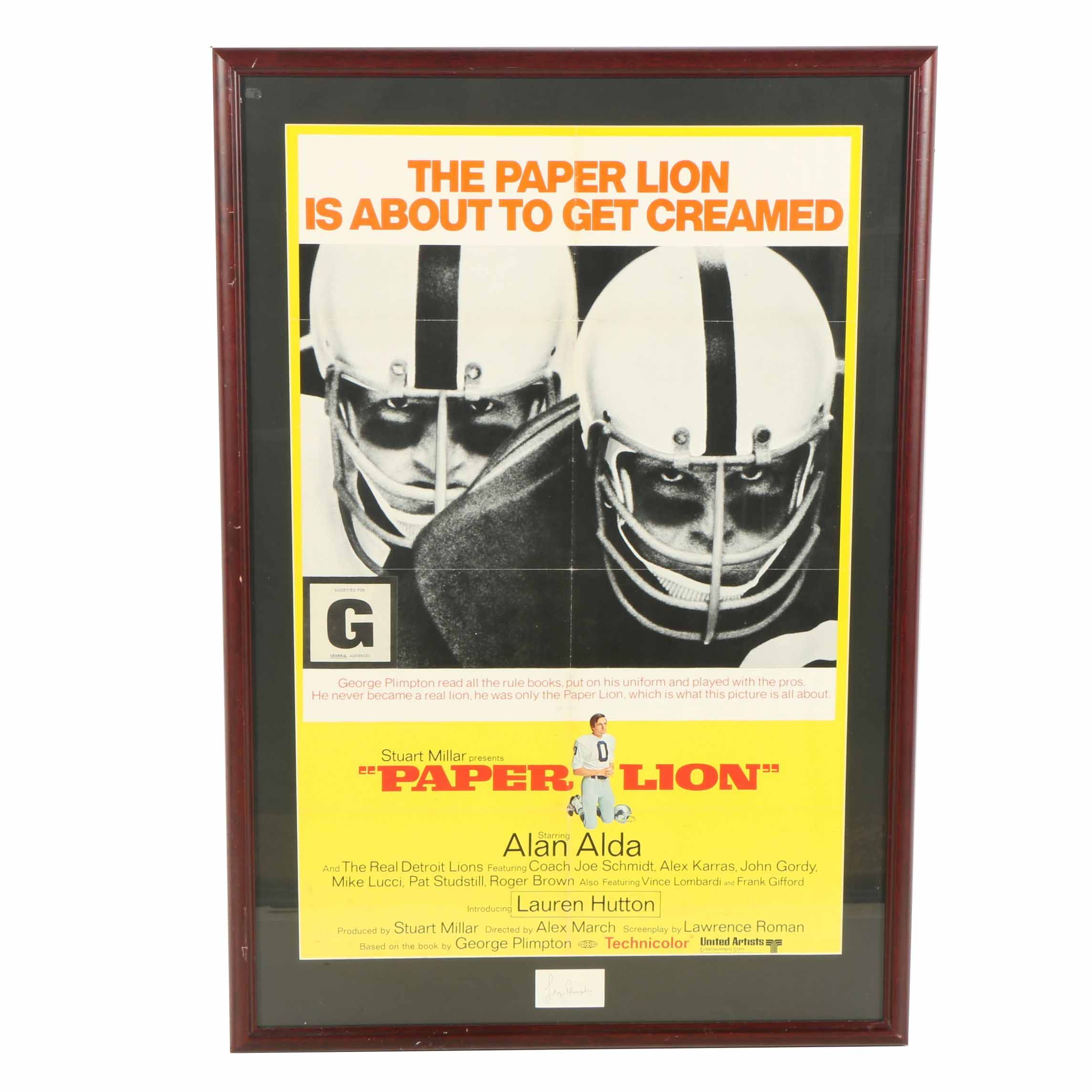 George Plimpton signed "The Paper Lion" Movie Poster