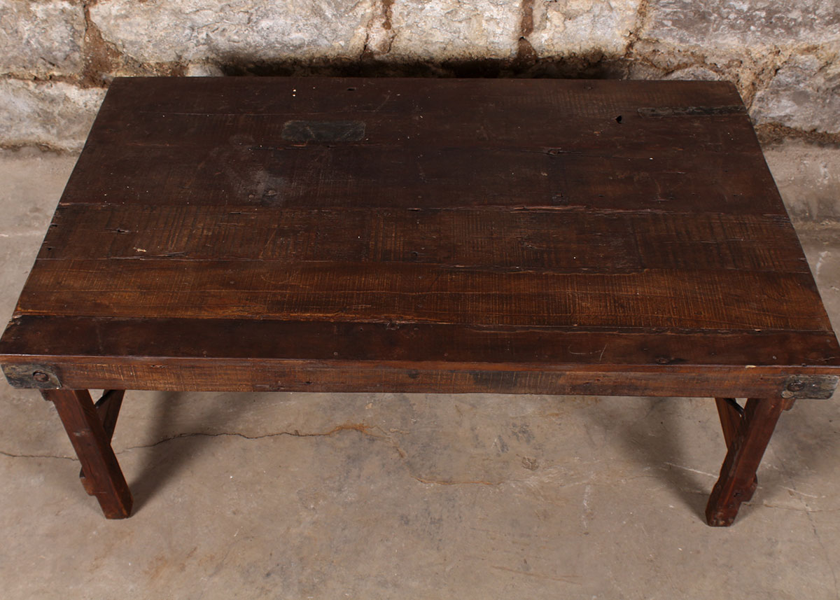 Reclaimed Wood Paneled Coffee Table with Metal Strapping