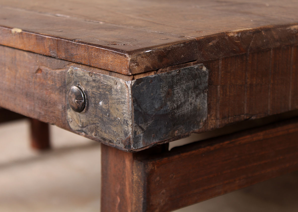Reclaimed Wood Paneled Coffee Table with Metal Strapping