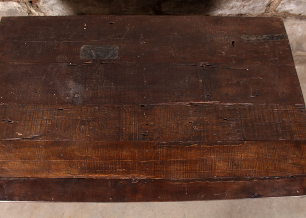 Reclaimed Wood Paneled Coffee Table with Metal Strapping