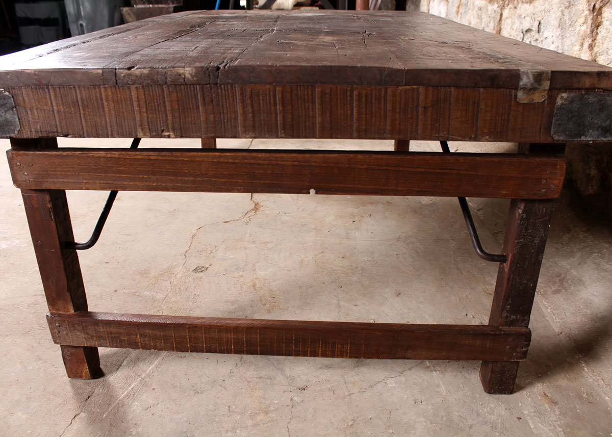 Reclaimed Wood Paneled Coffee Table with Metal Strapping