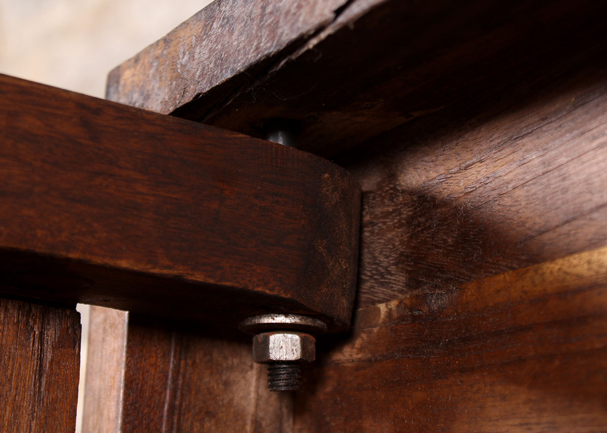 Reclaimed Wood Paneled Coffee Table with Metal Strapping