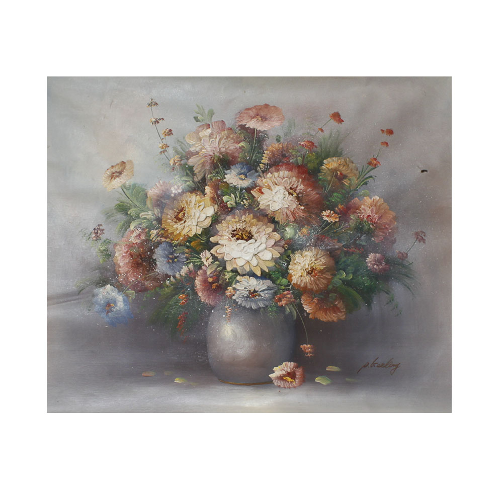 P. KEELING Floral Still Life high quality Oil Painting