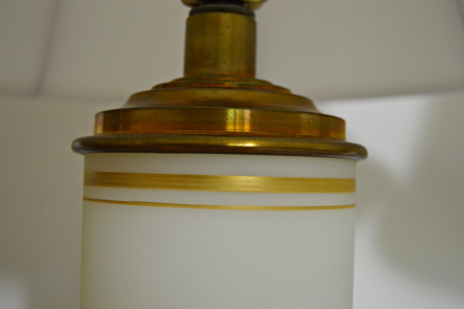 Pair of Vintage White Satin Glass Table Lamps with Landscapes