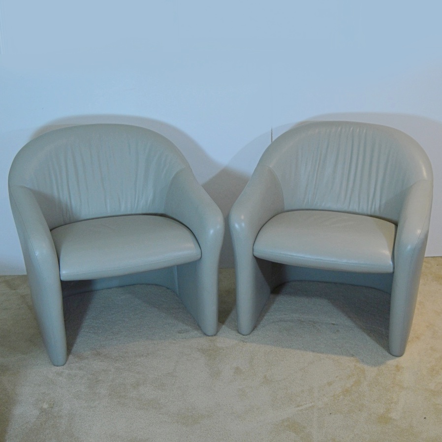 Pair of Mid Century Paul Brayton Gray Leather Club Chairs