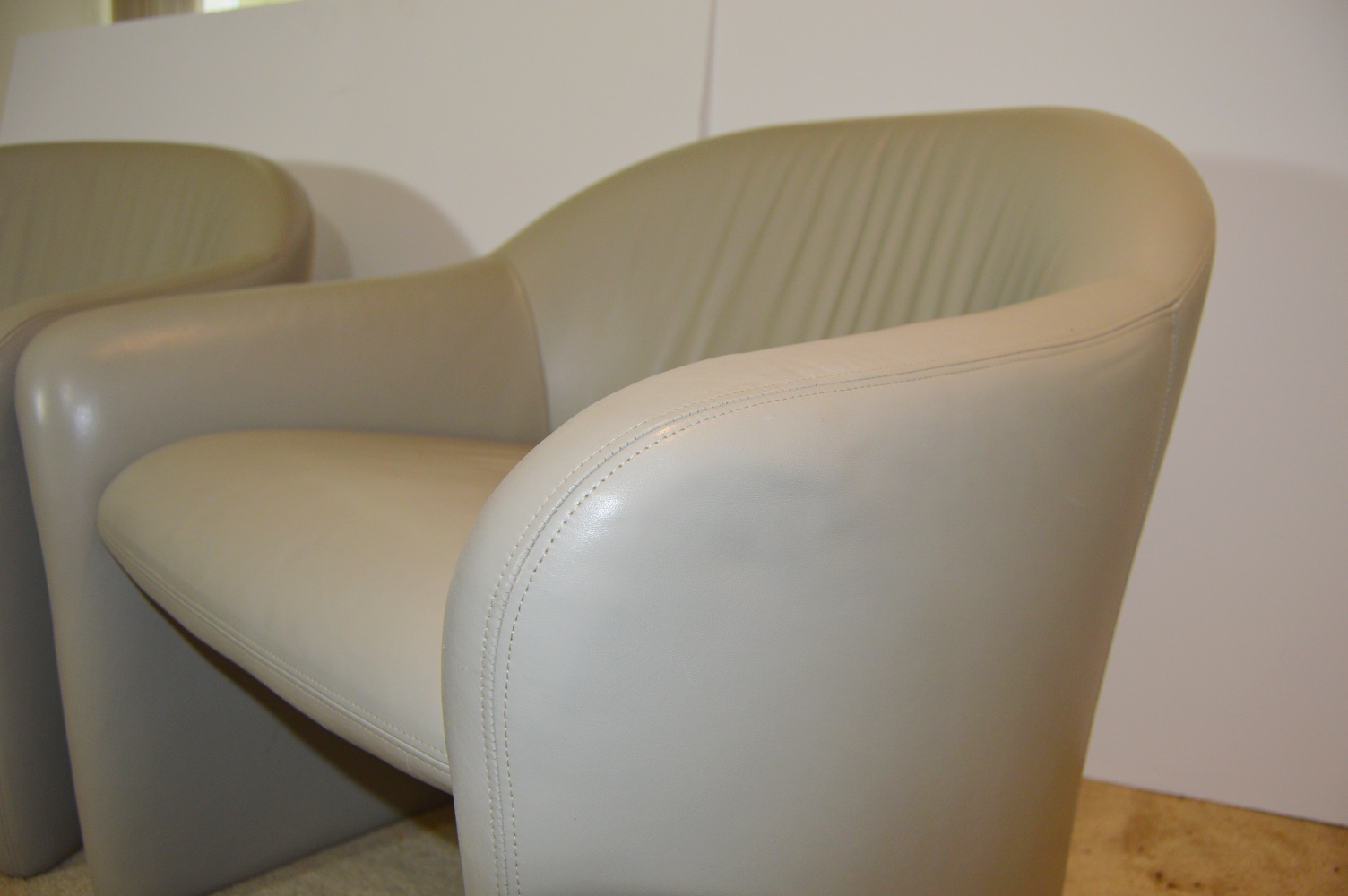 Pair of Mid Century Paul Brayton Gray Leather Club Chairs