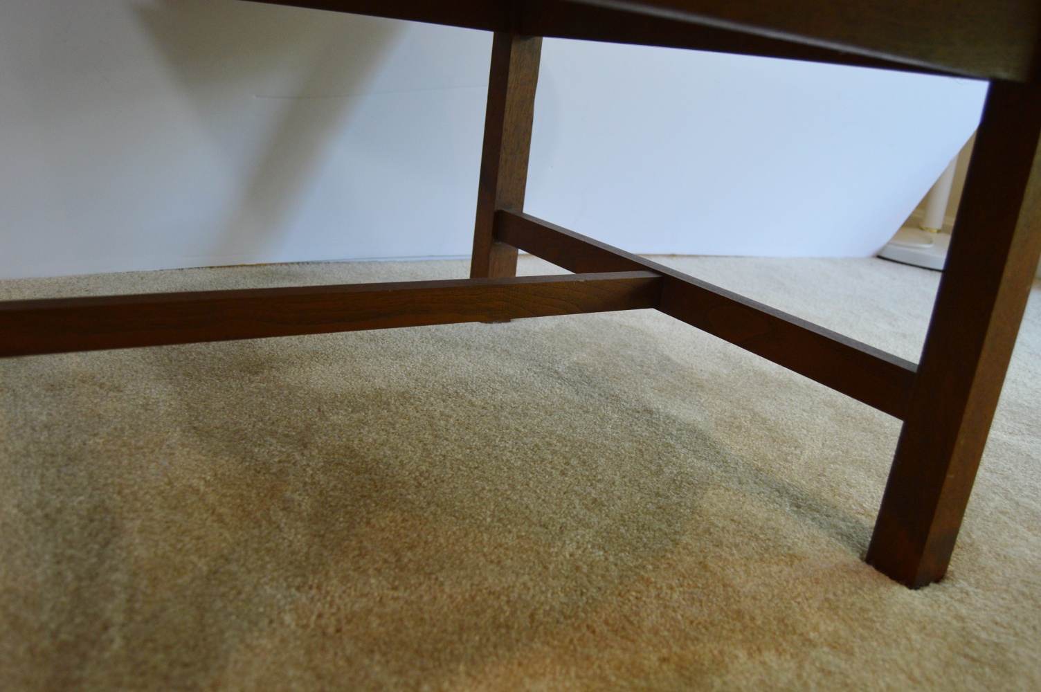 Mid Century Walnut Cocktail Table with Round Rose Marble Top