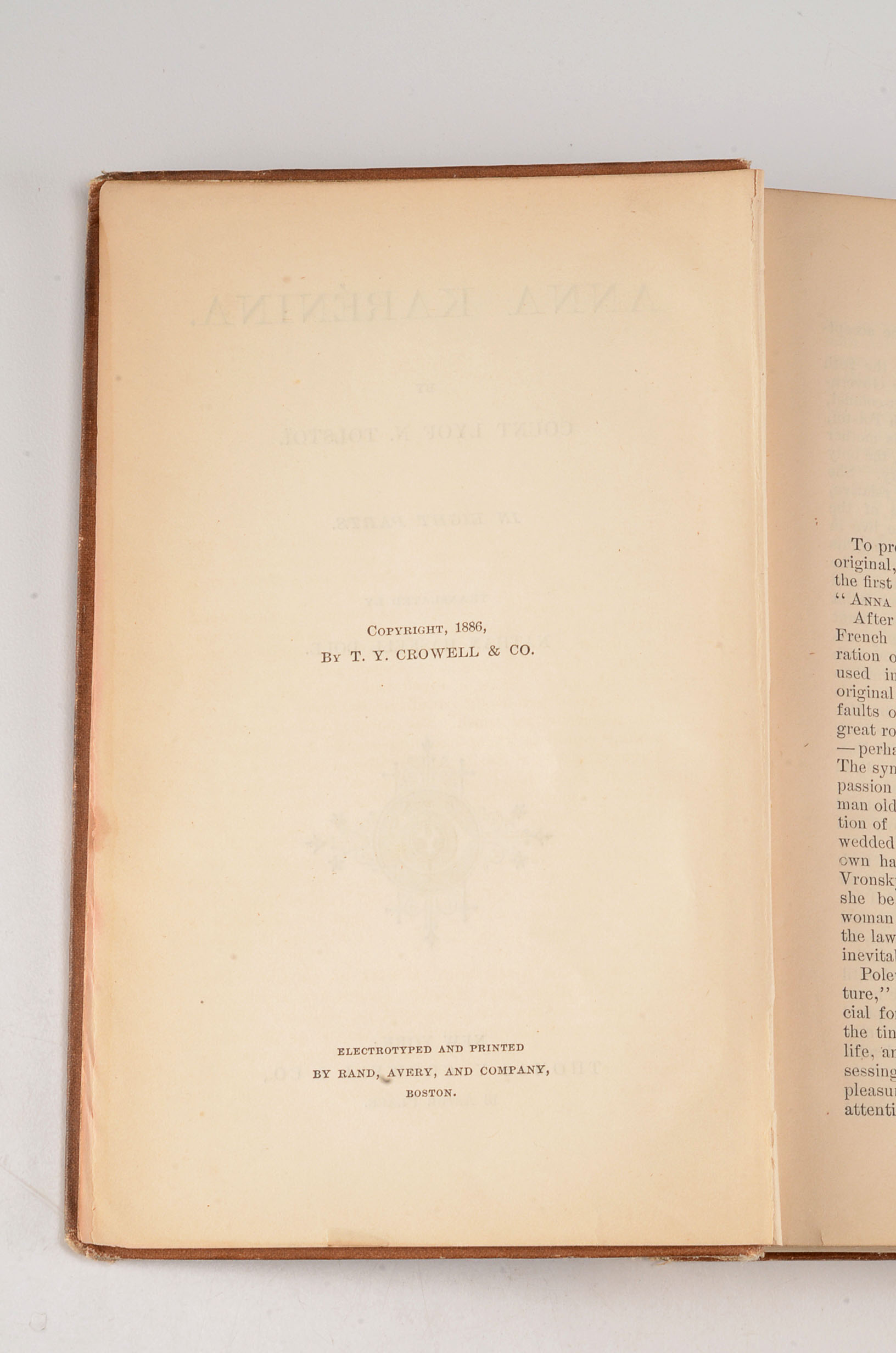 1886 First Edition in English of "Anna Karenina" by Tolstoy
