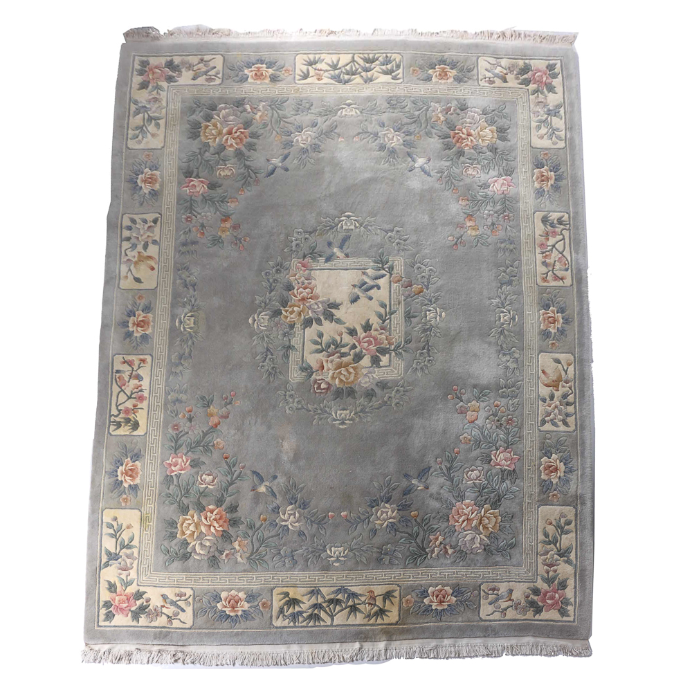 Large Sculpted Chinese Floral Area Rug