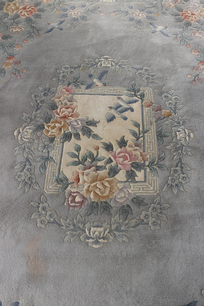 Large Sculpted Chinese Floral Area Rug
