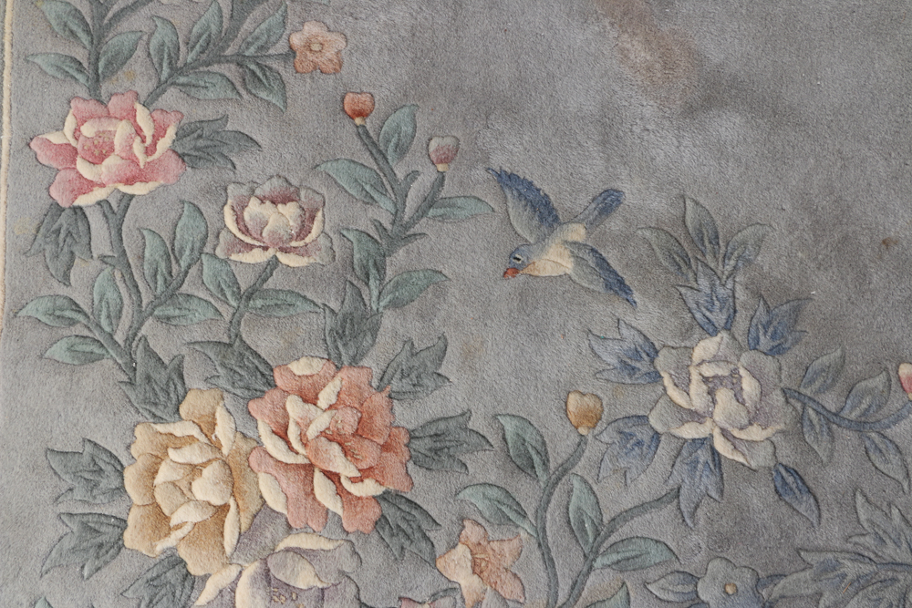 Large Sculpted Chinese Floral Area Rug