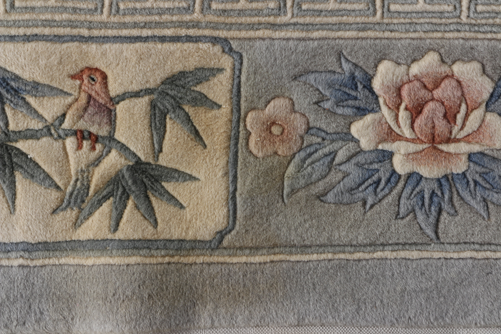 Large Sculpted Chinese Floral Area Rug